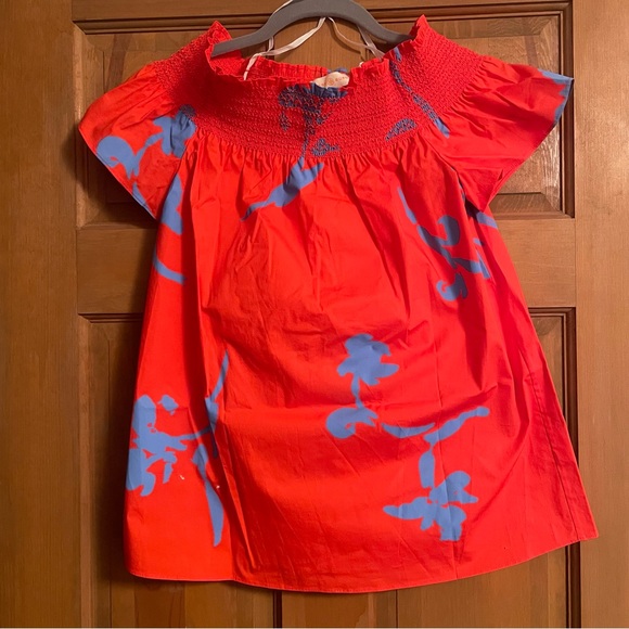 Tory Burch Eliza poppy off the shoulder blouse red floral NWT Size 2 Retail $250 - Picture 3 of 7